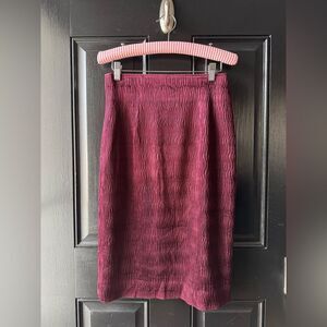 VTG Genny Burgundy Silk Blend Pleated Pencil Skirt Size US 10 Made In Italy